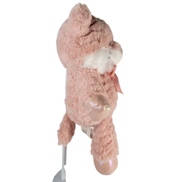 Kellytoy Pink Cat Plush 14" Stuffed Animal 2020 Satin Bow Shiny Nose Ears Feet - Picture 3 of 15